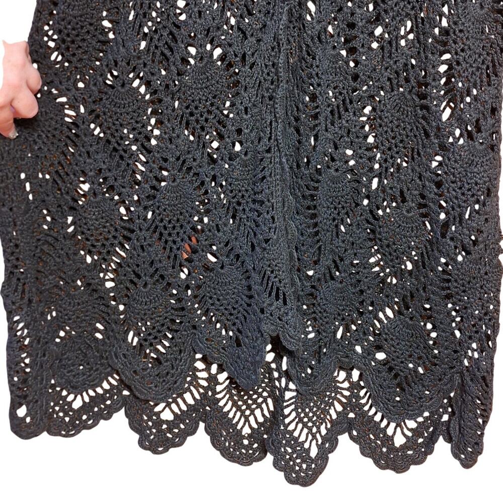 Vintage WhimsyGoth witchy crochet sleeveless duster long sweater vest open knit - Picture 6 of 7